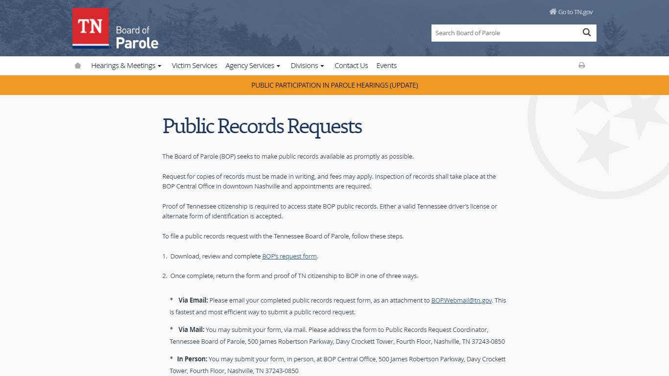 Public Records Requests - Tennessee