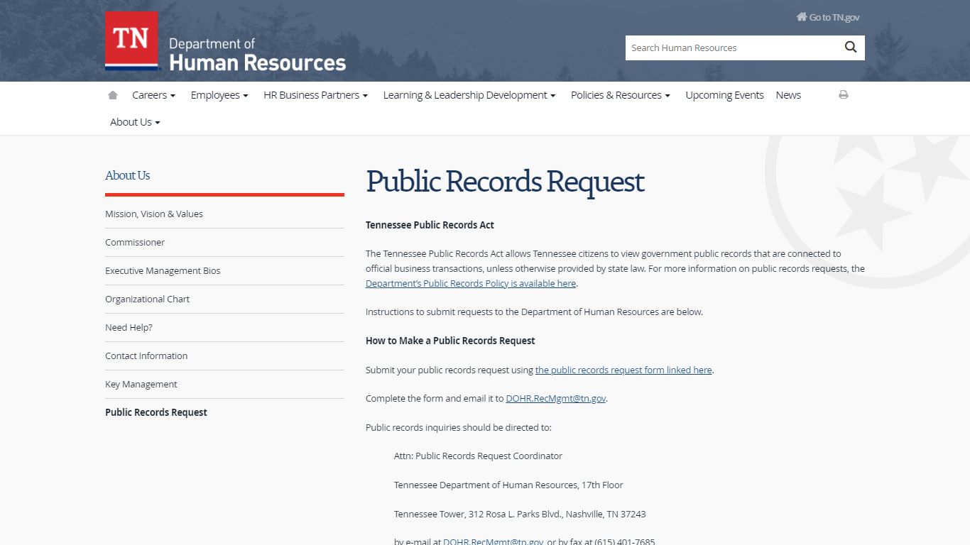 Public Records Request - Tennessee